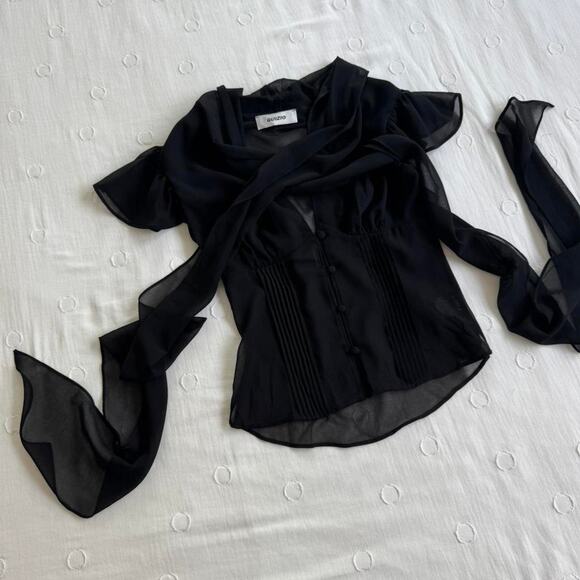 Guizio black sheer long sleeve blouse - Picture 1 of 3